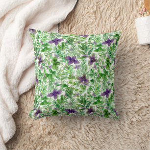Cojín Decorativo Patrón floral acuarela botánica hierbas flores