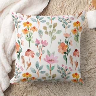 Cojín Decorativo Patrón floral acuarela - Flores rosadas y moradas