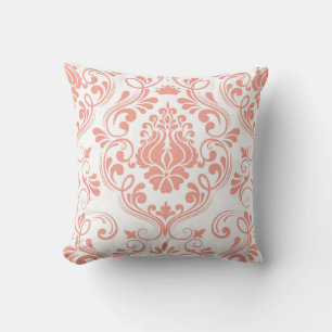 Cojín Decorativo Patrón floral adamascado blanco y blanco elegante