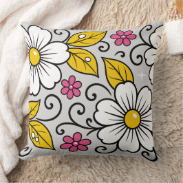 Cojín Decorativo Patrón floral alegre con contornos audaces