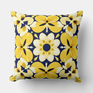 Cojín Decorativo Patrón floral amarillo y azul