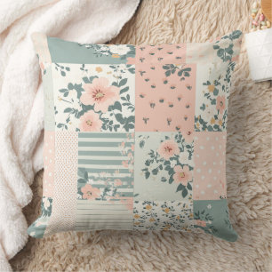 Cojín Decorativo Patrón Floral Antiguo de Parche - Pastel