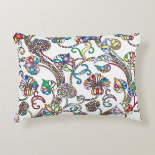 Cojín Decorativo Patrón floral antiguo multicolor sobre blanco