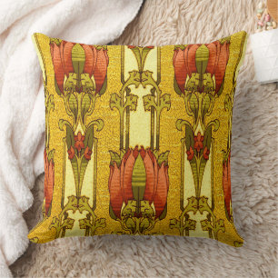 Cojín Decorativo Patrón floral art nouveau vintage de tulipanes roj