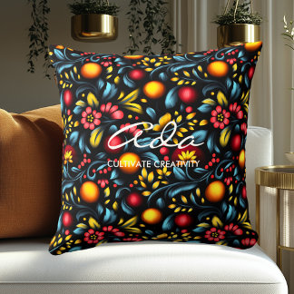 Cojín Decorativo Patrón Floral Artístico Personalizado Khokhloma