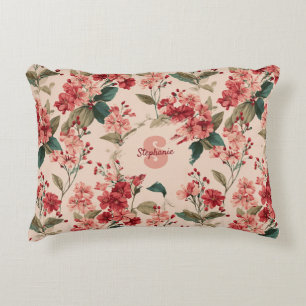 Cojín Decorativo Patrón floral azalea rosado vintage - clásico