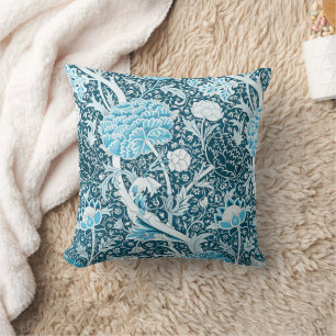 Cojín Decorativo Patrón floral azul de William Morris Pre-Rafaelita