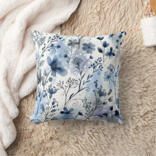 Cojín Decorativo Patrón floral azul gris Cottagecore acogedor