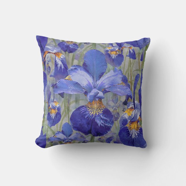 Cojín Decorativo Patrón floral Azul Iris (Anverso)