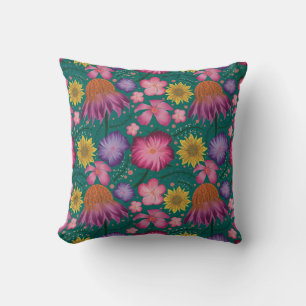 Cojín Decorativo Patrón floral azul turquesa de flor silvestre
