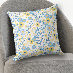 Cojín Decorativo Patrón floral azul y amarillo