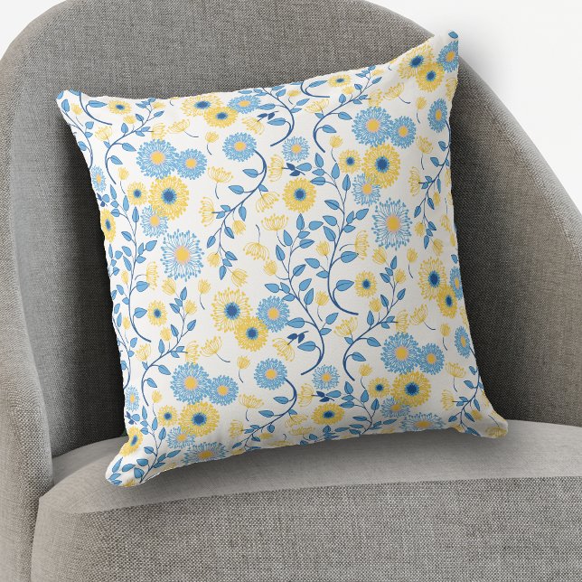 Cojín Decorativo Patrón floral azul y amarillo (Subido por el creador)