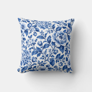 Cojín Decorativo Patrón floral azul y blanco