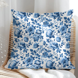 Cojín Decorativo Patrón floral azul y blanco artesanal de la marina