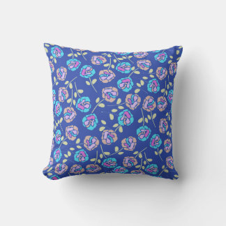 Cojín Decorativo Patrón floral azul y púrpura