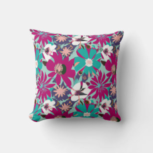 Cojín Decorativo Patrón floral azul y púrpura
