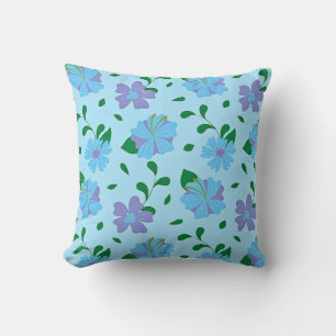 Cojín Decorativo Patrón floral azul y púrpura sobre azul claro Se
