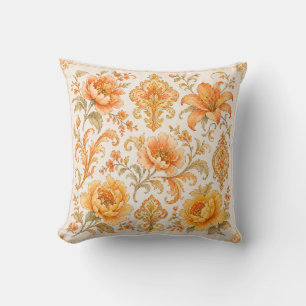Cojín Decorativo Patrón Floral Barroco Antiguo - Naranja Cálido / D
