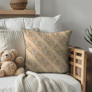 Cojín Decorativo Patrón floral beige pastel rayas diagonales