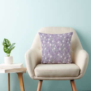 Cojín Decorativo Patrón floral blanco de tulipán lavanda moderno