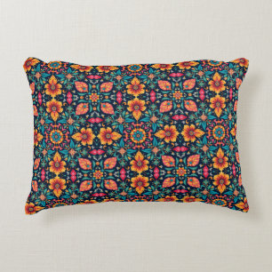 Cojín Decorativo Patrón floral boho colorido con simetría elegante