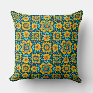 Cojín Decorativo Patrón floral boho continuo en estilo folclórico v