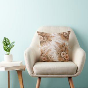Cojín Decorativo Patrón floral boho crema y caramelo neutro