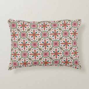 Cojín Decorativo Patrón floral boho en rojo, rosa y azul verdoso