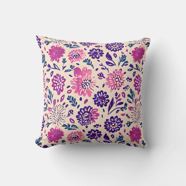 Cojín Decorativo Patrón floral Boho Purple Ombre (Anverso)