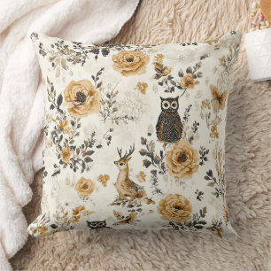 Cojín Decorativo Patrón floral botánico búho beige Heritage
