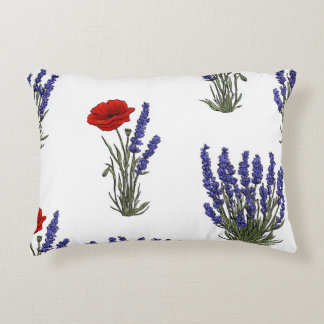 Cojín Decorativo Patrón Floral Botánico de Lavanda y Amapola Roja
