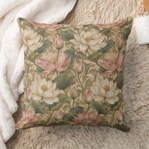 Cojín Decorativo Patrón floral botánico de loto de agua vintage