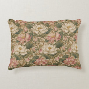 Cojín Decorativo Patrón floral botánico de loto de agua vintage