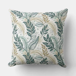 Cojín Decorativo Patrón floral botánico elegante hoja verde azulada