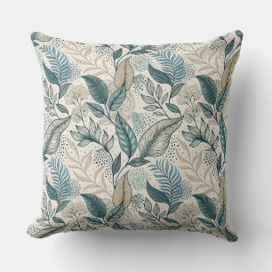 Cojín Decorativo Patrón floral botánico minimalista de hoja en azul