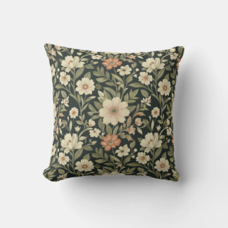Cojín Decorativo Patrón floral botánico oscuro con flores vintage