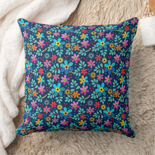 Cojín Decorativo Patrón floral brillante multicolor retro sesenta