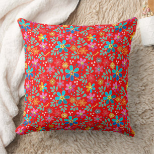 Cojín Decorativo Patrón floral brillante multicolor retro sesenta