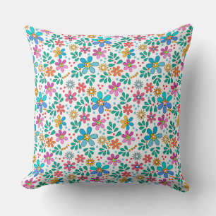 Cojín Decorativo Patrón floral brillante multicolor retro sesenta