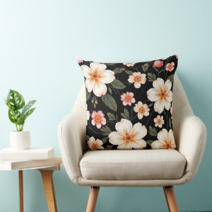 Cojín Decorativo Patrón floral brillante sobre negro