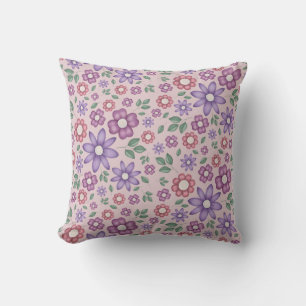 Cojín Decorativo patrón floral caprichoso rosa polvoriento romántic