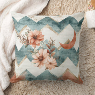 Cojín Decorativo Patrón Floral Chevron de Luna Rústica