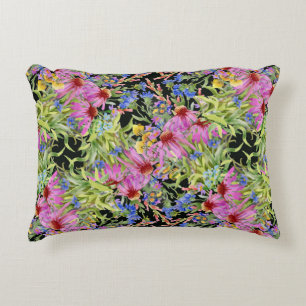 Cojín Decorativo Patrón floral color agua rosa verde amarillo