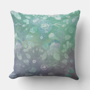 Cojín Decorativo Patrón floral color de agua morado y Verde azulado