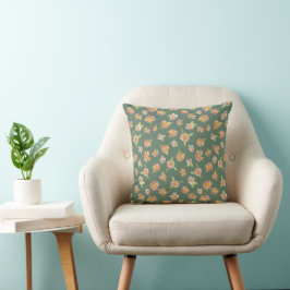 Cojín Decorativo Patrón floral color de agua rosa bonito Verde oscu