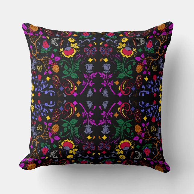 Cojín Decorativo Patrón floral colorido (Anverso)