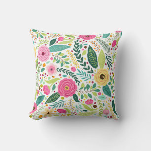 Cojín Decorativo Patrón floral colorido con rosa, amarillo