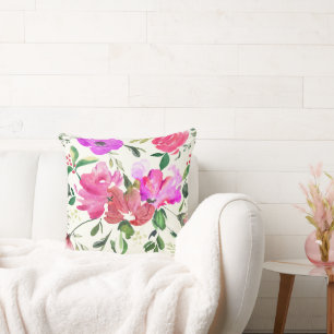 Cojín Decorativo Patrón floral colorido de acuarela moderna