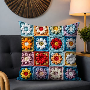 Cojín Decorativo Patrón floral colorido de moda Knit Granny Square