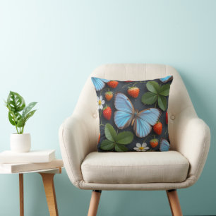 Cojín Decorativo Patrón floral con mariposas Morpho azules